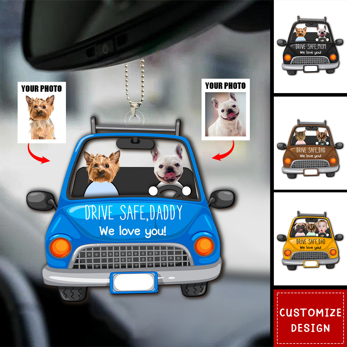 Drive Safe I Love You - Personalized Photo Car Ornament - Gift For Dog,Cat Lovers