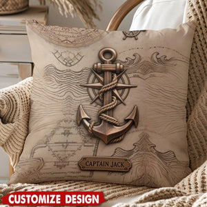 Nautical Anchor Vintage Nautical Map Fragment Personalized Pillow