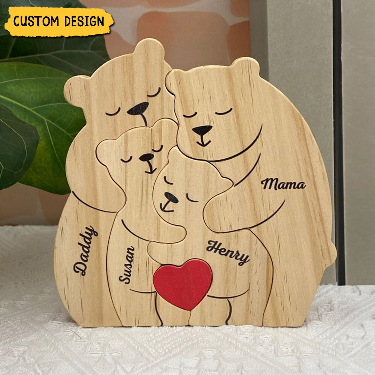 Family Bear Personalized Wooden Art Puzzle, Wooden Carvings, Gift For Family Members