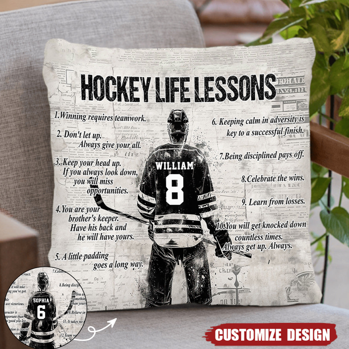 Personalized Hockey Life Lessons Pillow-Gift For Hockey Lovers