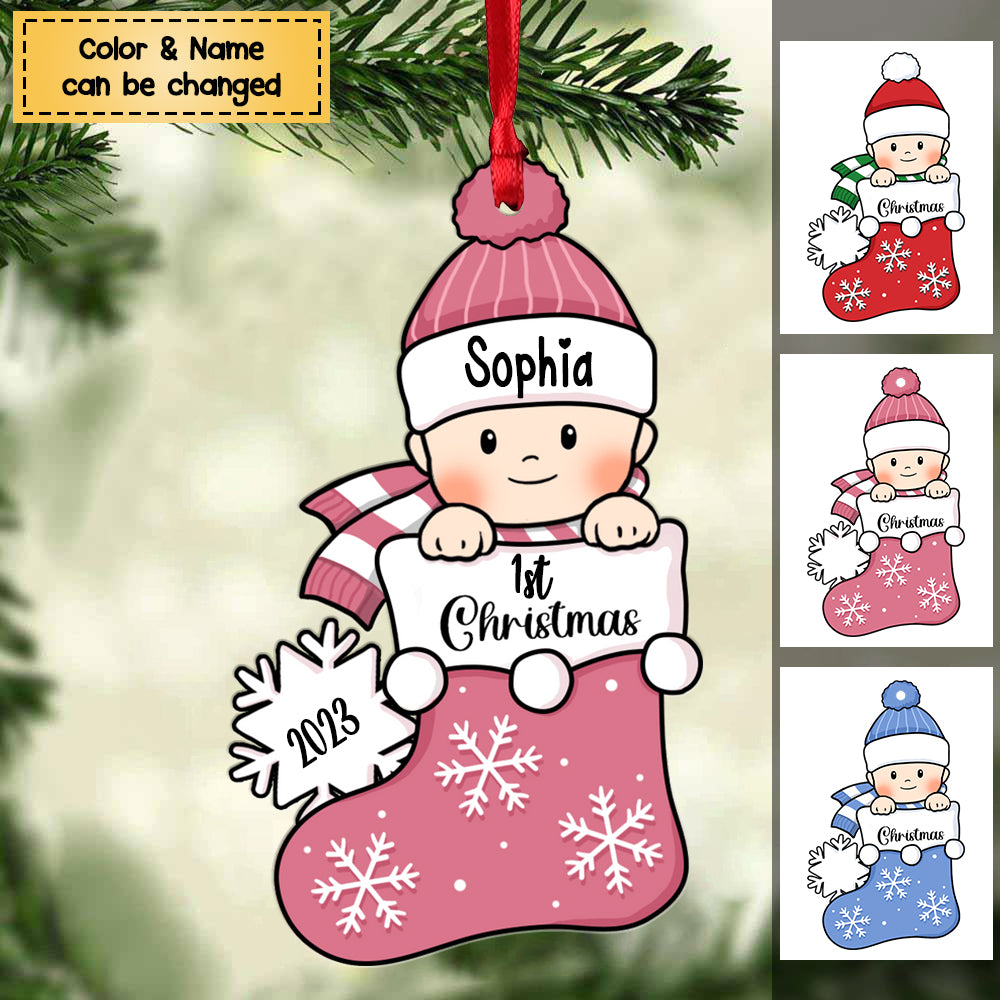 Baby's First Christmas, Stocking Ornament, Christmas Shaped Ornament, Custom Gift for Baby