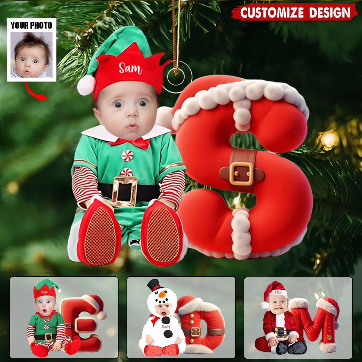 Merry Xmas - Personalized Kid Transparent Ornament - Gift For Boy,Girl,Baby