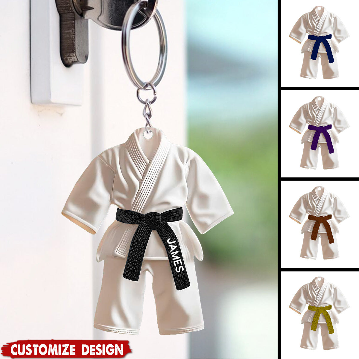 Personalized Black Belt Keychain - Karate,Jiu-Jitsu Gift