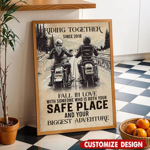 Safe Place And Your Biggest Adventure-Personalized Vintage Couple Biker Poster-Gift For Motorcycle-Loving Couple