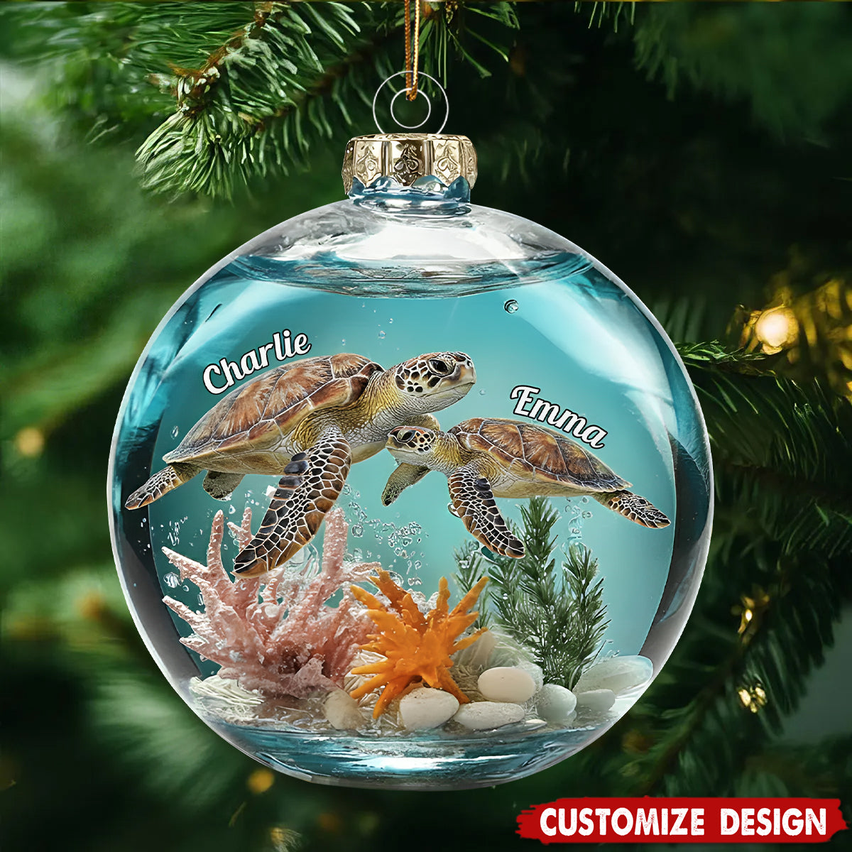 Turtle Couple - Personalized Turtle Transparent Ornament
