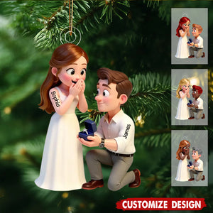 Personalized Cute Cartoon Couple Proposal Christmas Acrylic Ornament - Gift For Couple