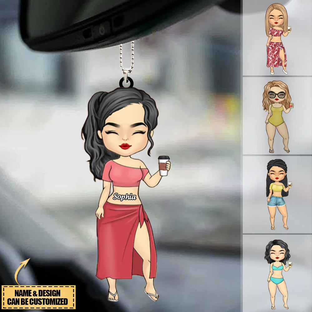 Chibi Lady Personalized Beach Car Hanging Ornament-Gift For for Women, Girls