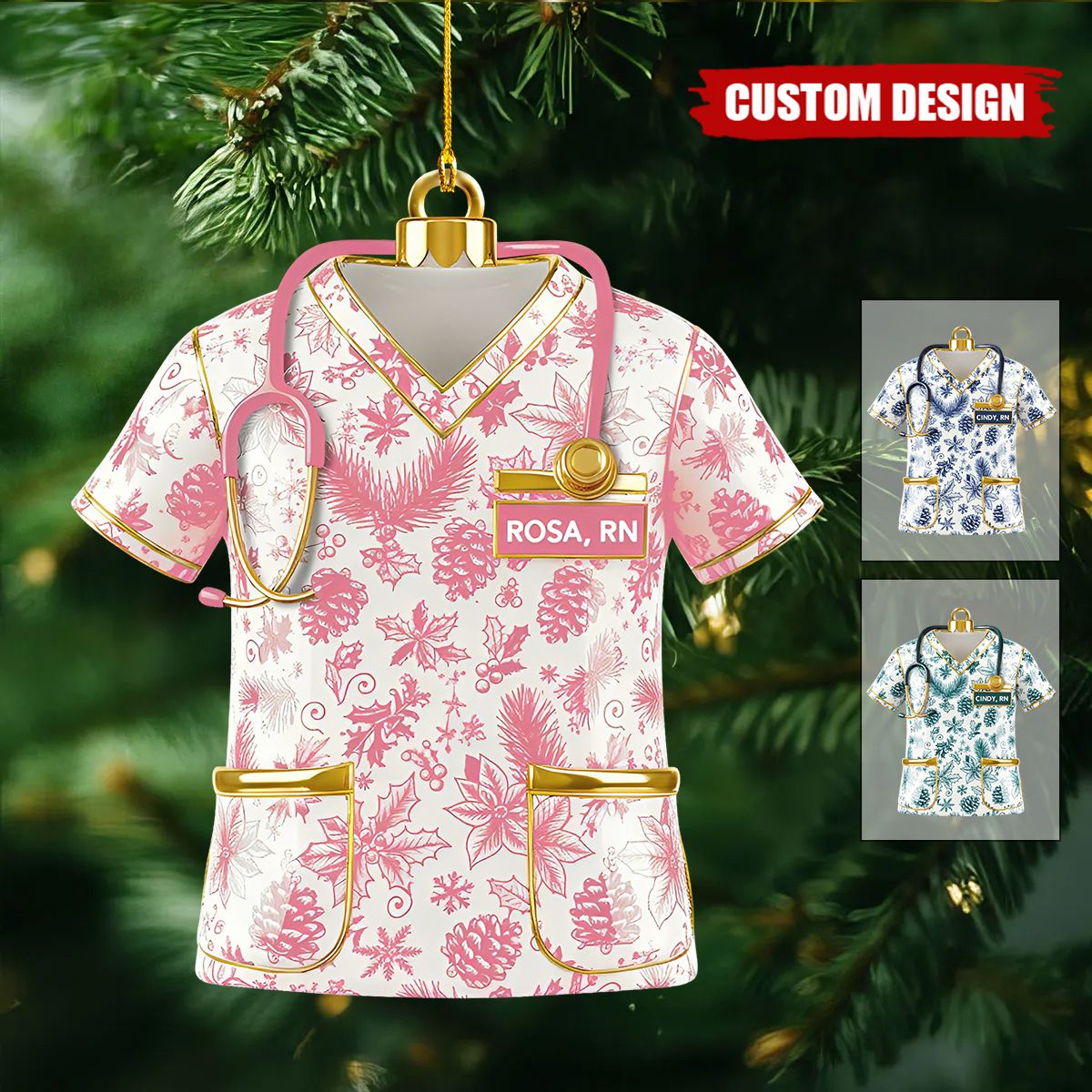 Personalized Toile De Jouy Scrubs Nurse Uniform Ornament - Gift For Nurse