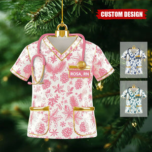 Personalized Toile De Jouy Scrubs Nurse Uniform Ornament - Gift For Nurse