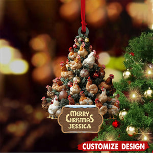 Personalized Chicken 2D Flat Ornament, Custom Farmhouse Christmas Tree Ornament, Farm Christmas Home Decor, Xmas Gift for Farmer