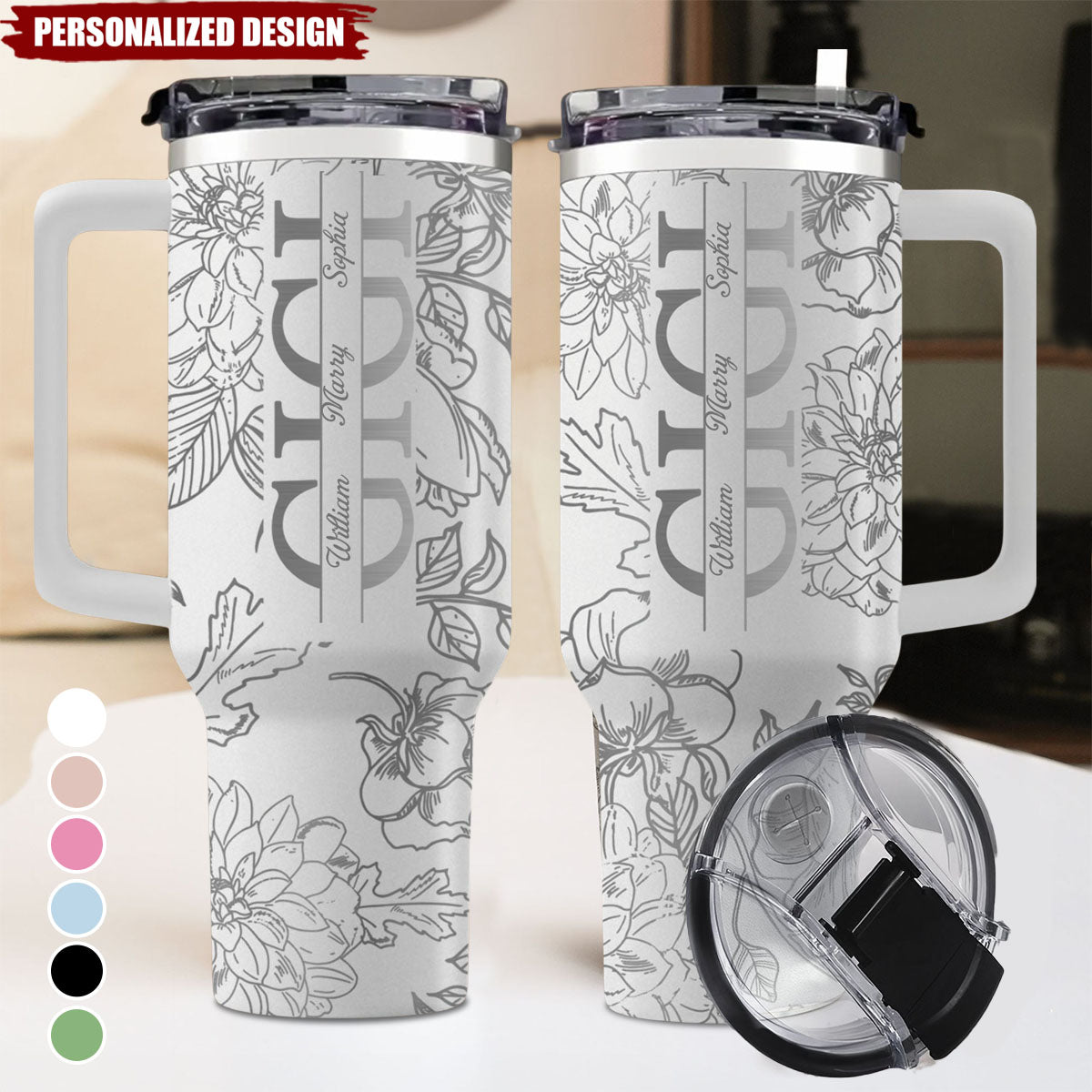 Every Sip,A Reminder Of Her Love-Personalized Tumbler With Handle-Gift For Mom, Grandma
