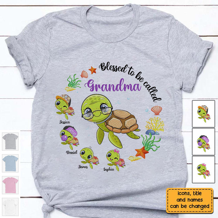Gift For Grandma-Personalzied Turtle Blessed To Be Called Shirt