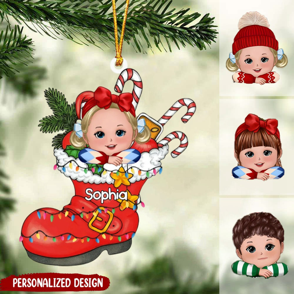 Cute Christmas Kid Santa Shoe Acrylic Ornament