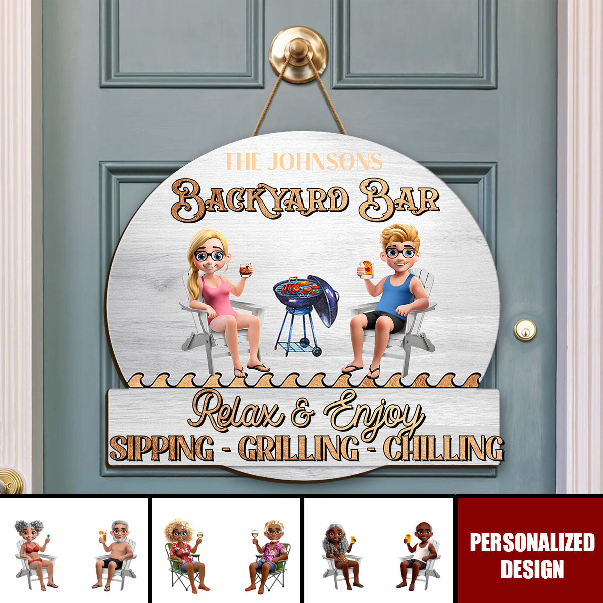 Couple Poolside Paradise Relax Enjoy 3D Effect - Personalized Shaped Wood Sign