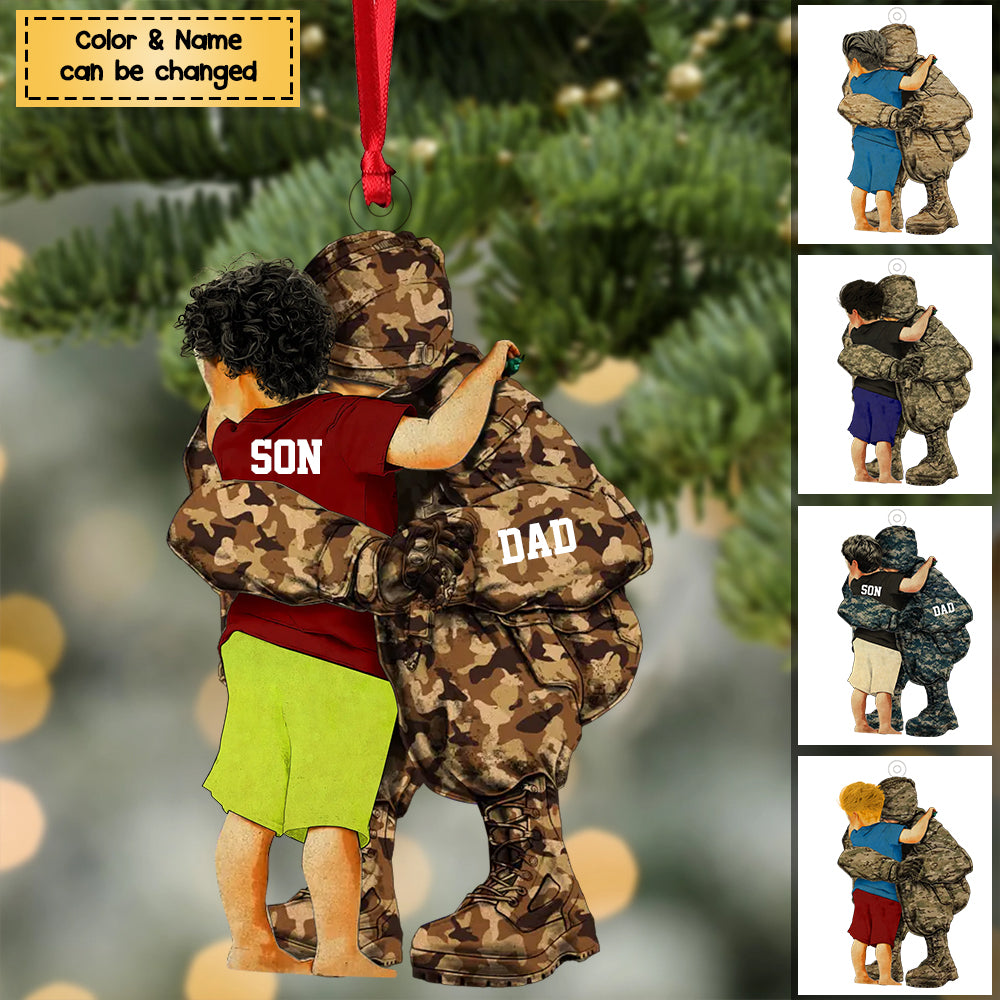 Personalized Military Dad & Son, Army Dad, Veteran Dad Acrylic Ornament
