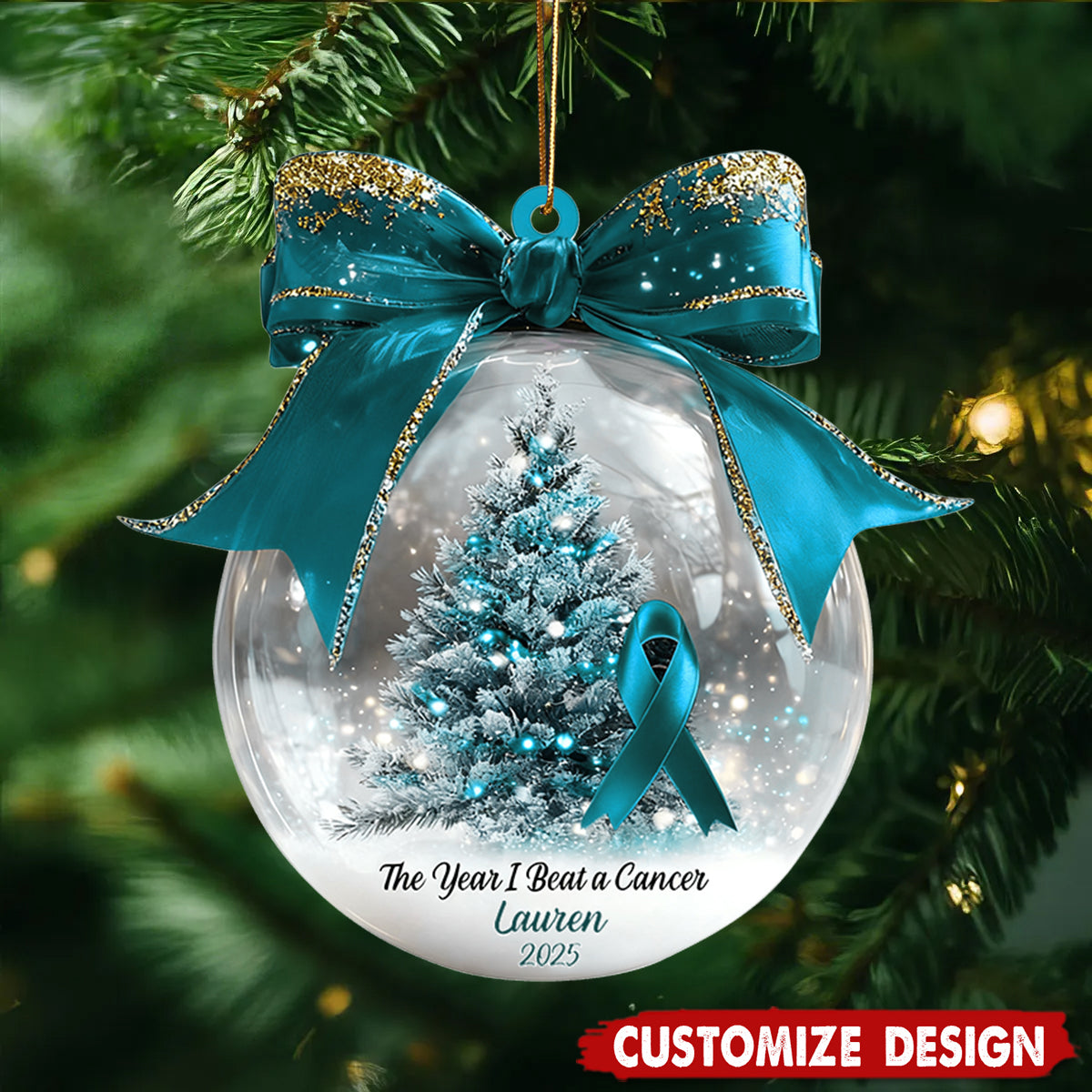 The Year We Beat Ovarian Cancer - Personalized Ornament - Gift for Cancer Fighter