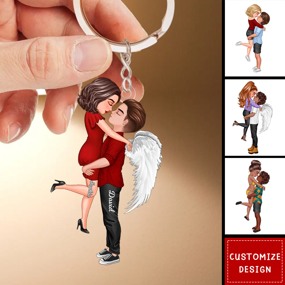 New - Personalized Doll Couple Kissing Hugging Keychain - Gift For Couple