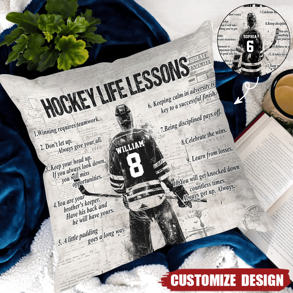 Personalized Hockey Life Lessons Pillow-Gift For Hockey Lovers