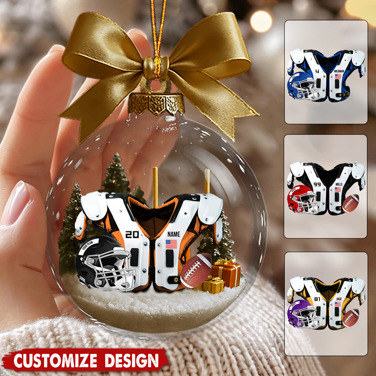 Personalized Football Transparent Ornament - Gift For American Football Lovers
