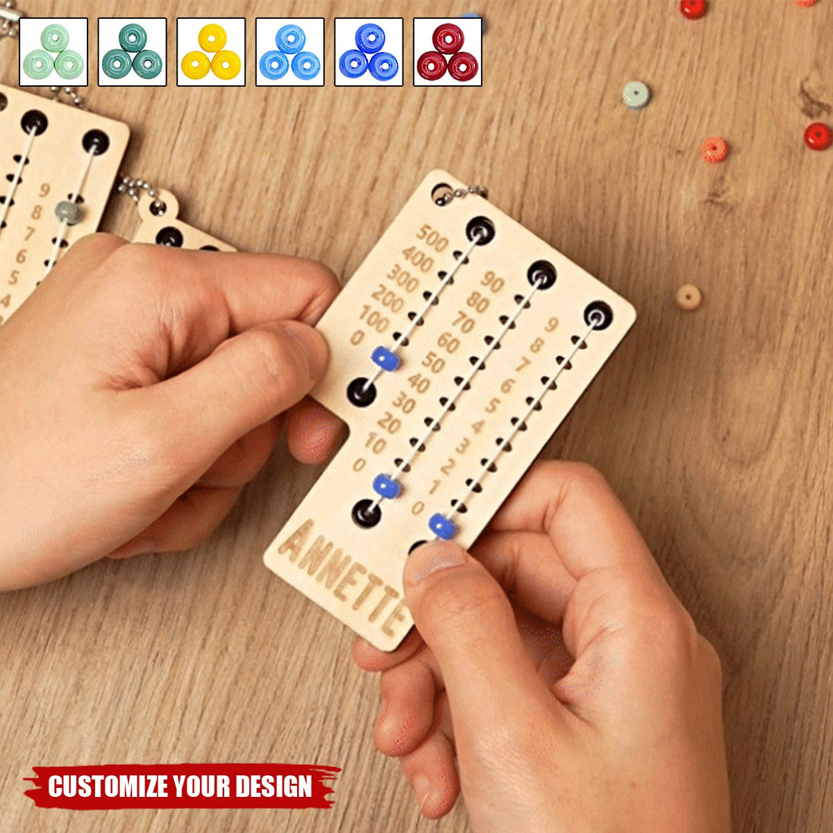 Personalized Multicolor Beaded Wooden Sewing Row Counter with Engraved Name Knitting Tool to Assist Counting Gift for Knitting Lovers