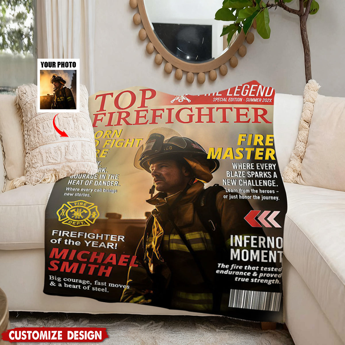Personalized Firefighter Magazine Blanket-Fireman Retirement Gift