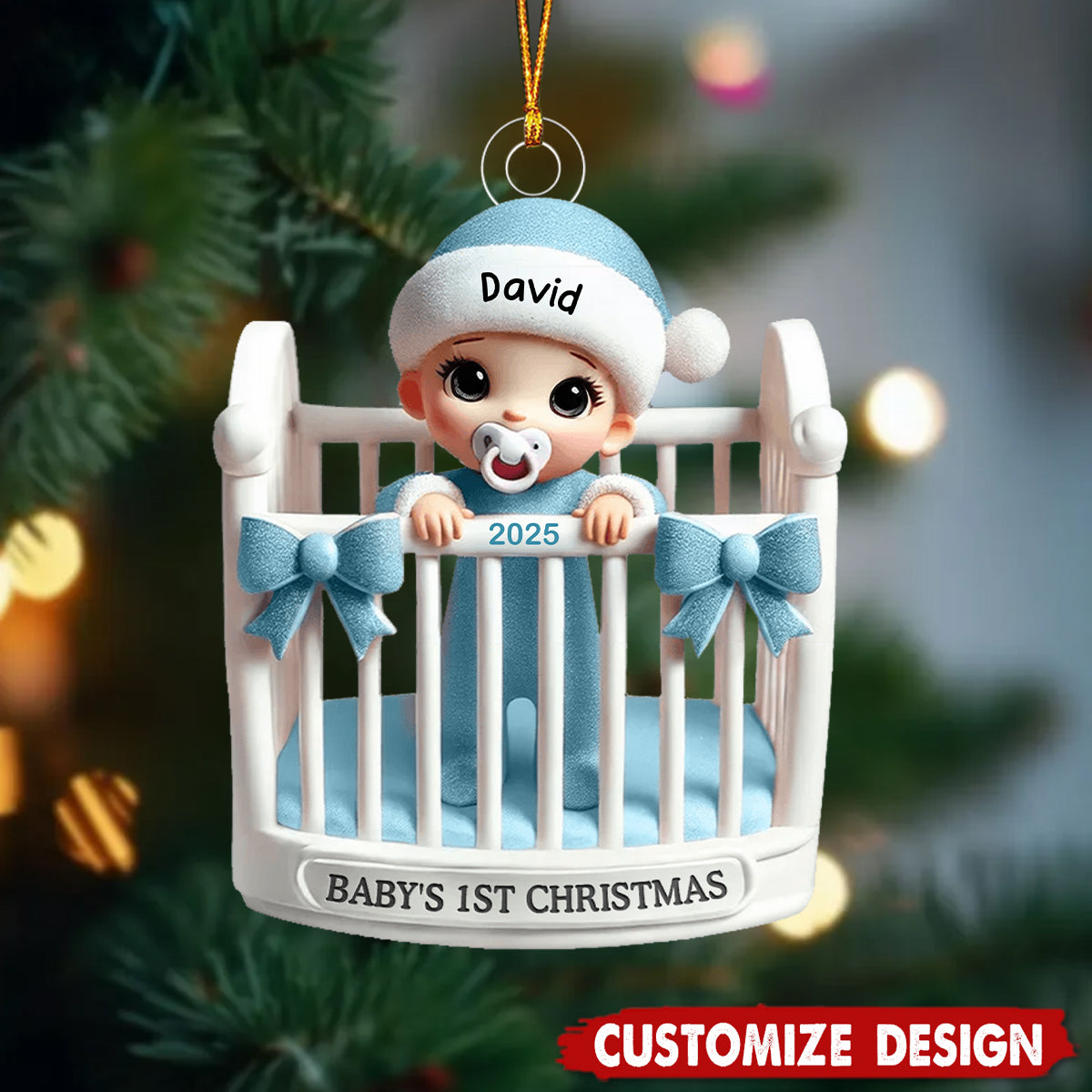 Personalized Baby Inside Crib 3D Effect Baby's First Christmas Ornament-2024 New Release