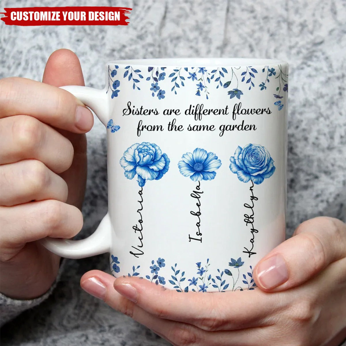 Sisters Are Different Flowers Toile De Jouy Style - Personalized Custom Coffee Mug