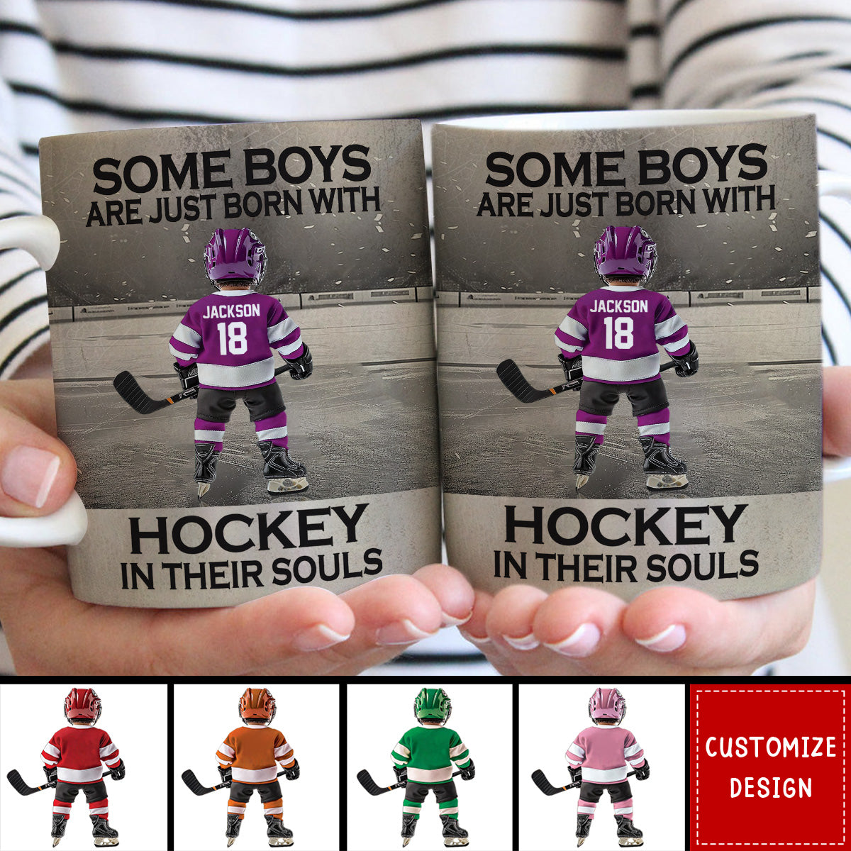 Some Boys Are Just Born With Hockey - Personalized Hockey Kid Mug - Gift For Hockey Lovers