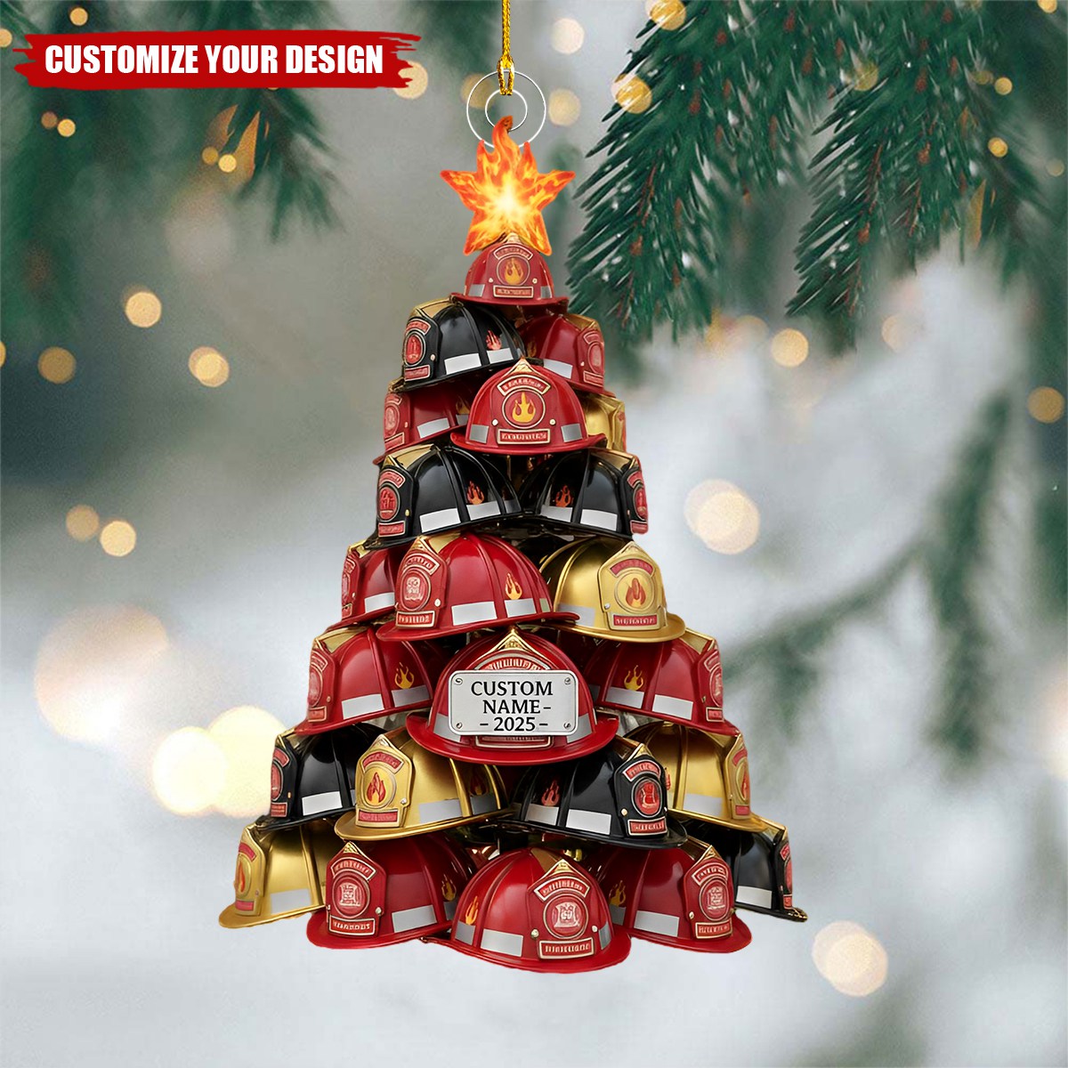 Personalized Firefighter Helmet Tree Christmas Ornament, Gift For Firemen