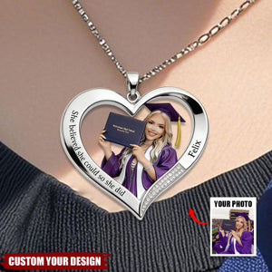 You Did It - Personalized Graduation Shaped Metal Pendant Necklace