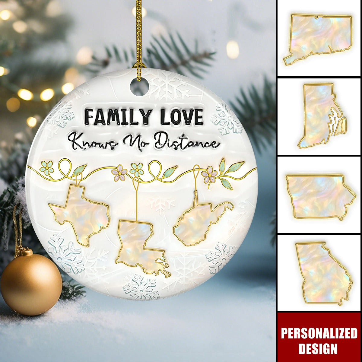 Family Love Knows No Distance Mother Of Pearl - Personalized Custom 3D Inflated Effect Ceramic Ornament