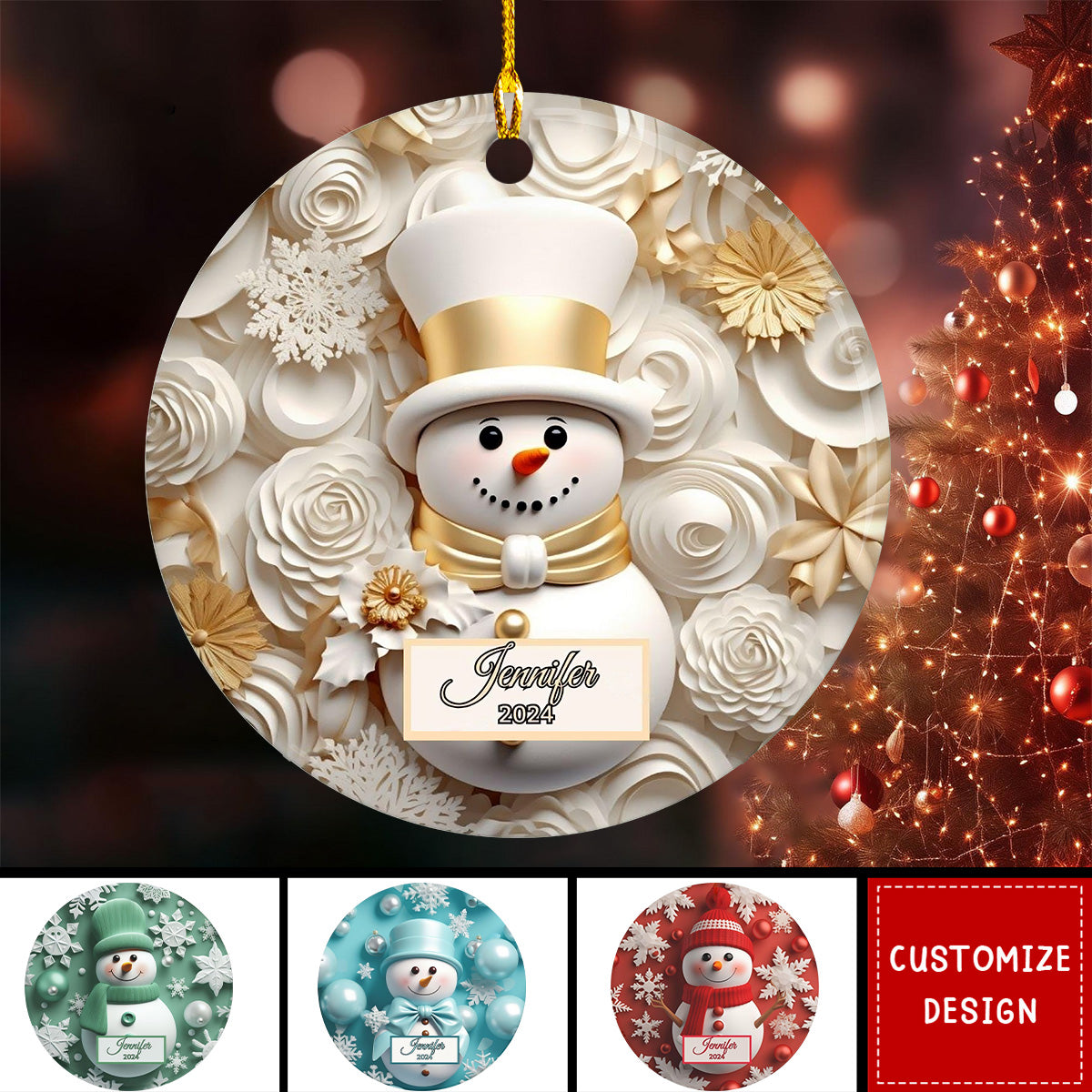 Personalized Colorful Snowman Christmas Ceramic Ornament-2024 New Release