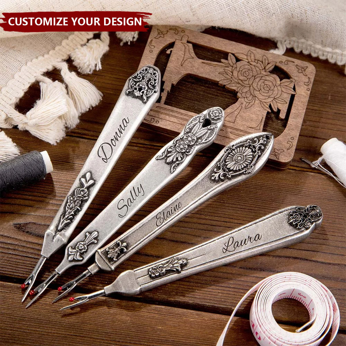 Personalised Vintage Flora Pattern Name Seam Ripper Tools for Sewing Crafting Thread Removing