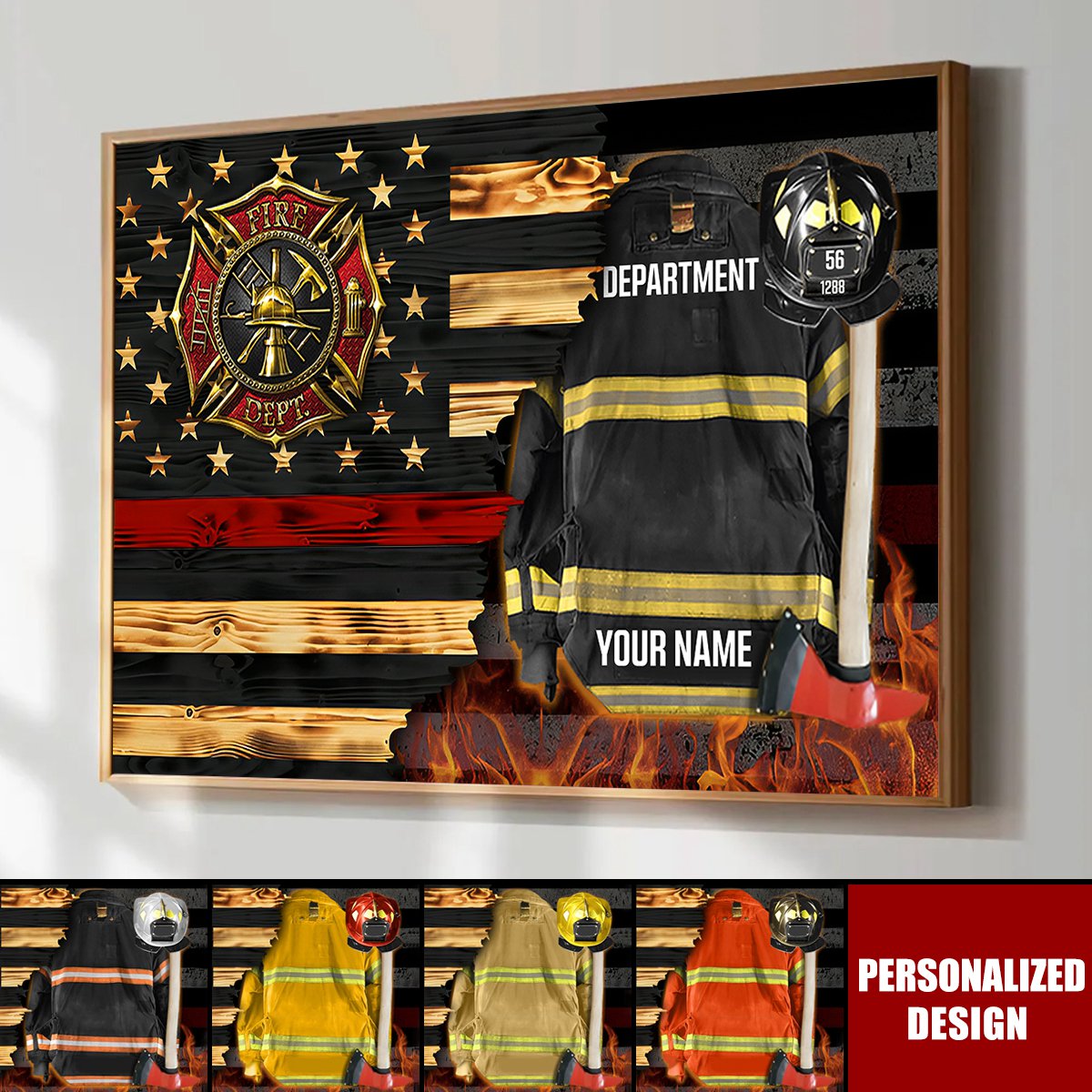 Personalized Firefighter Armor Clothes And Helmet Poster