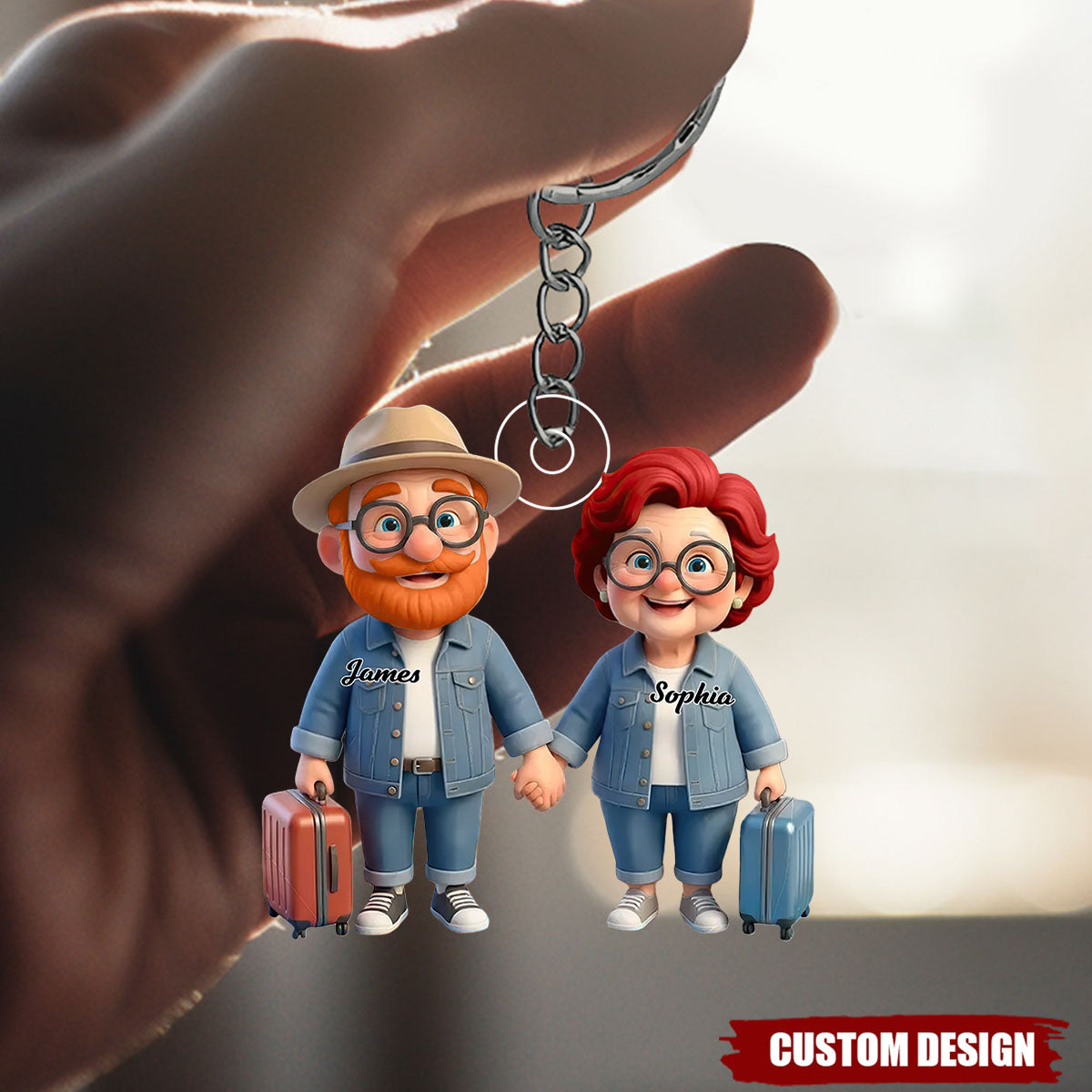 Personalized Old Couple Baby Let's Go Traveling Acrylic Keychain - Gift for Couple Him, for Her