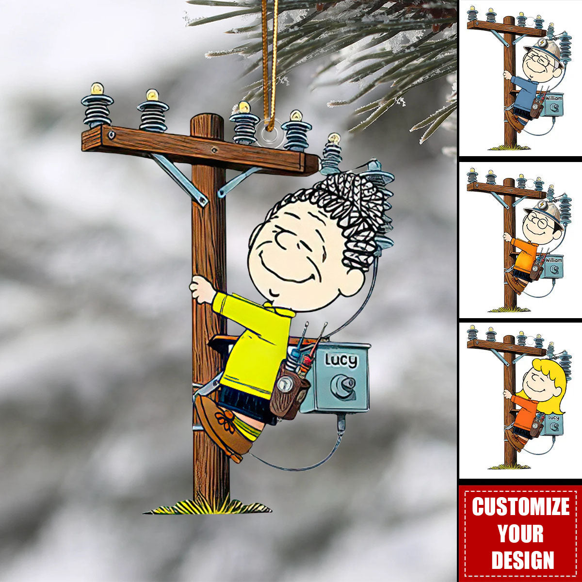 Personalized Lineman Christmas Acrylic Ornament - Gift For Lineman