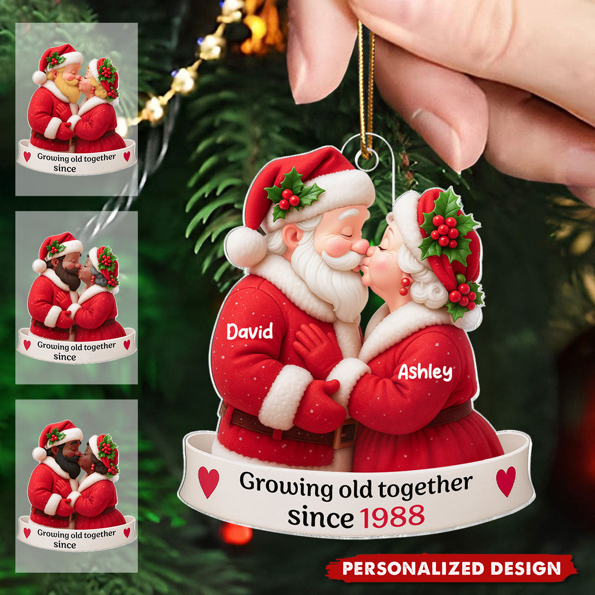 Santa Couple Growing Old Together Personalized Acrylic Ornament, Anniversary, Christmas Gift for him, Gift for her