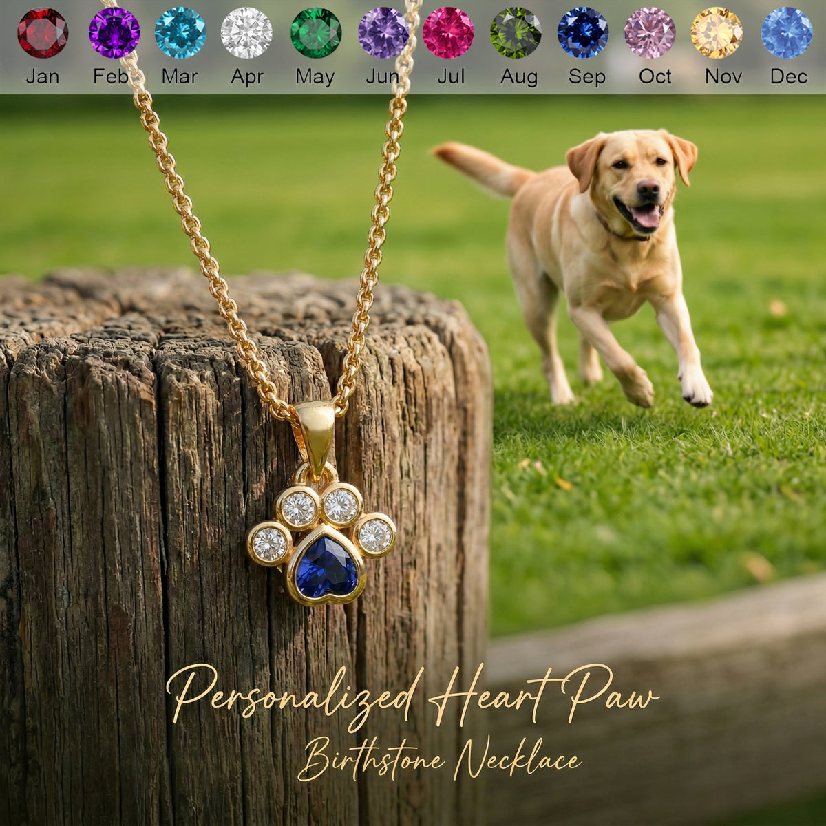 Personalized Heart Paw Birthstone Necklace - Gift For Dog Cat Lovers