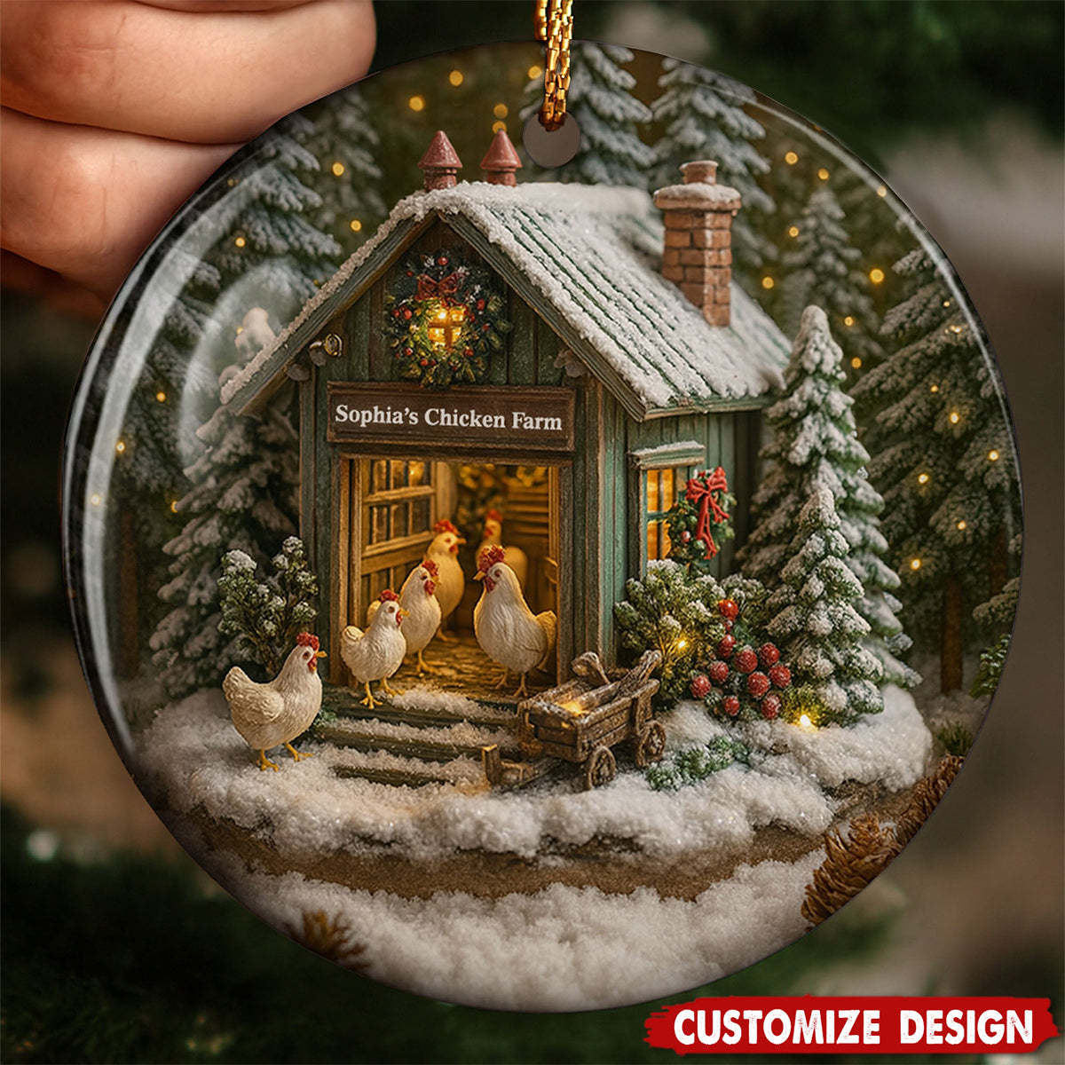 Enjoy The Winter Farm Life With Festive Decorations,Personalized Ceramic Ornament,Gift For Family And Friends