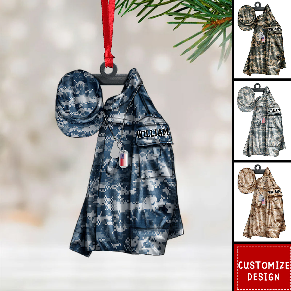 US Air Force,Army,Marine,Navy Uniform - Personalized Christmas,Car Ornament