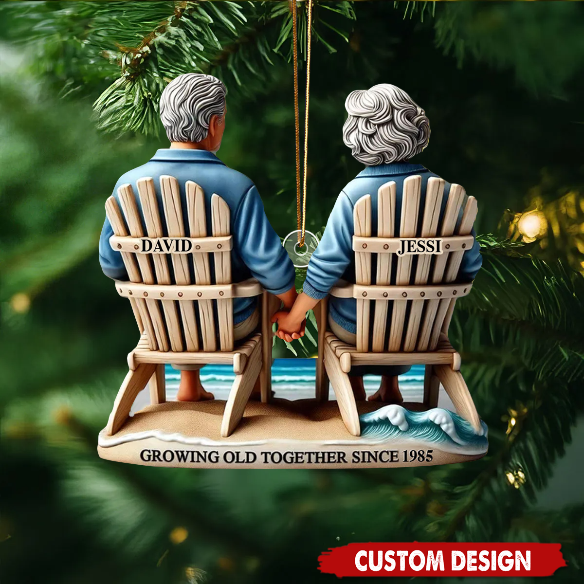 Old Couple Sitting On The Beach Growing Old Together, Personalized Christmas Acrylic Ornament, Gift For Couple 2025