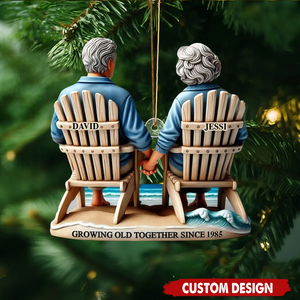 Old Couple Sitting On The Beach Growing Old Together, Personalized Christmas Acrylic Ornament, Gift For Couple 2025