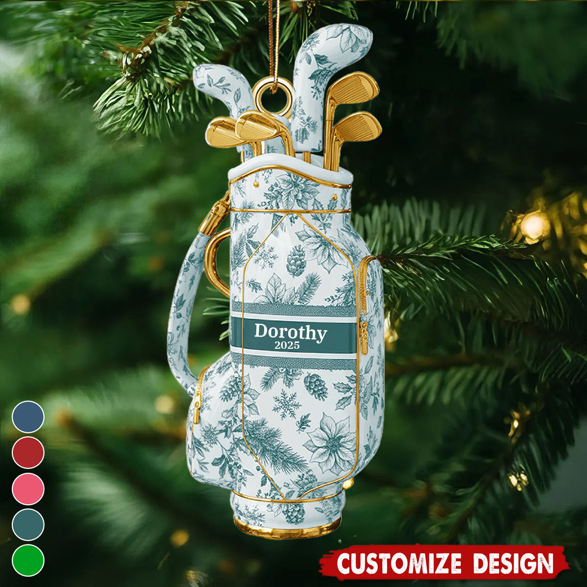 Golf Bag Toile de Jouy Custom Shape Acrylic Ornament - Personalized Gift For Golf Lovers