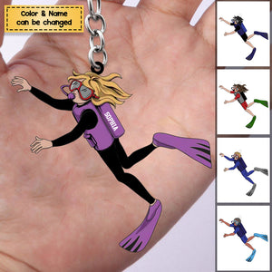 Persoanlized Scuba Diving Male/Female Acrylic Keychain - v2