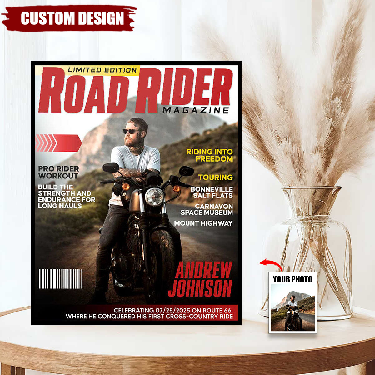 Personalized Road Rider Magazine Cover Poster, Motorcycle Magazine Canvas, Motorcyclist Photo Canvas, Gift For Rider