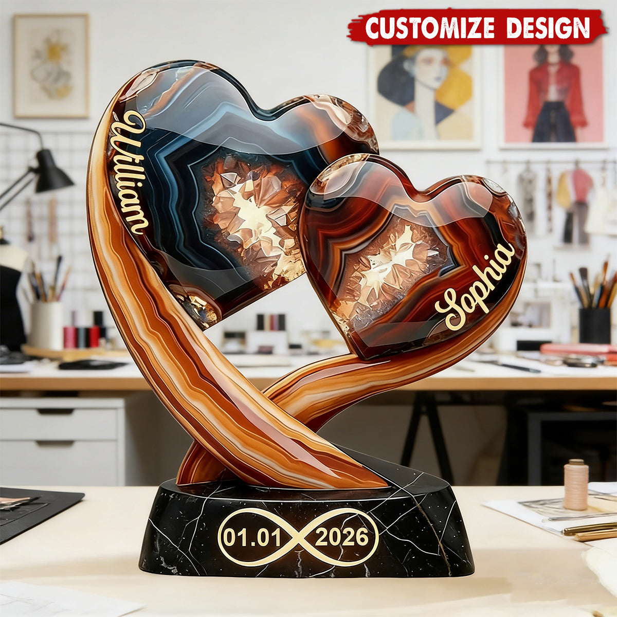 Together Forever - Personalized Two Heart Couple Plaque