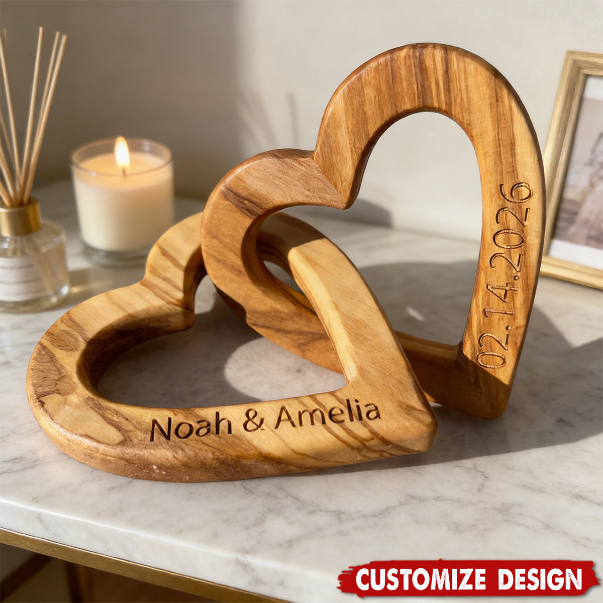 Interlocking Hearts Personalized Wood Sculpture, Wooden Infinity Hearts, Valentine’s Day Gift