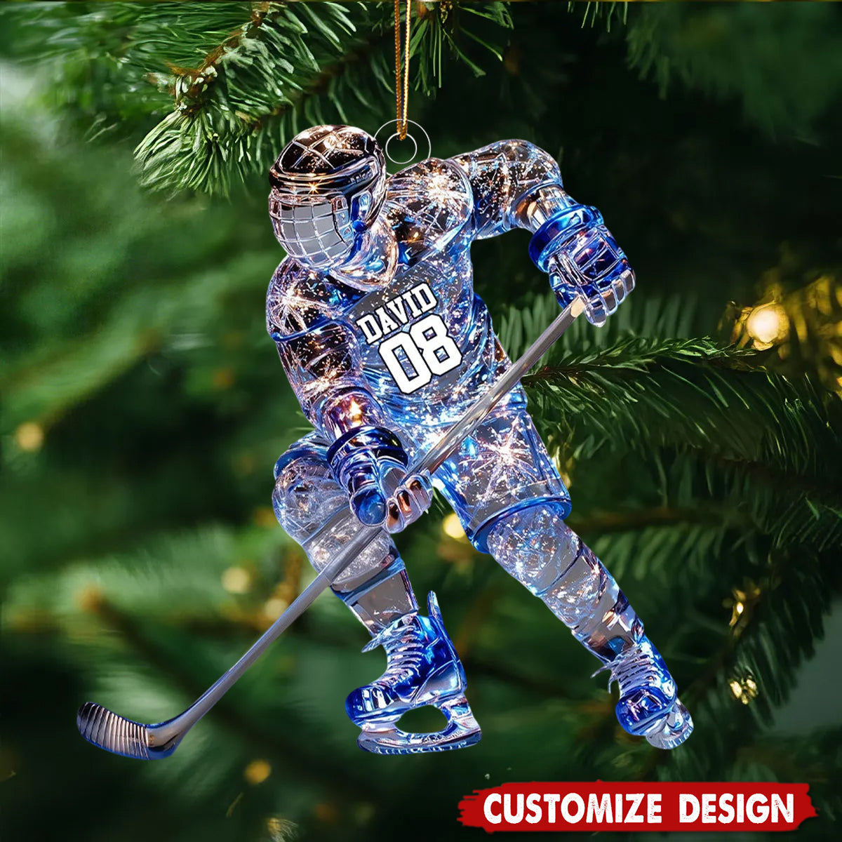 Personalized Sparkling Ice Hockey Ornament - Gift For Ice Hockey Player