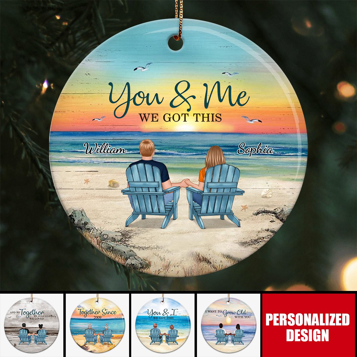 2024 New Release Couple Beach Landscape Retro-Personalized Circle Ornament-Anniversary Gift For Couple, Husband, Wife