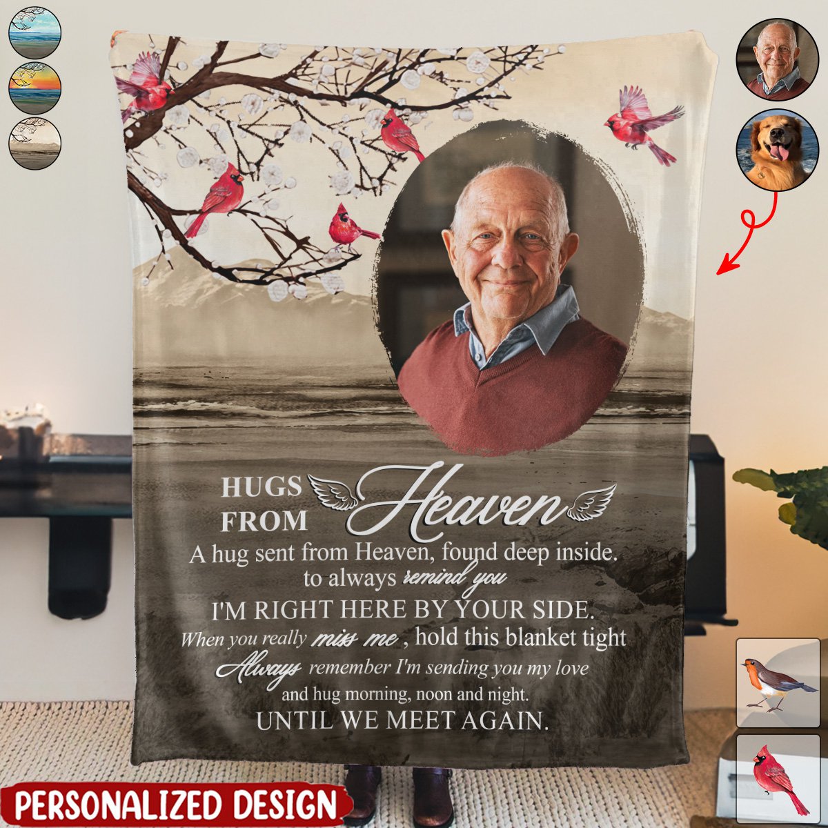Hugs From Heaven Until We Meet Again - Personalized Photo Blanket-Gift For Family Or Friends